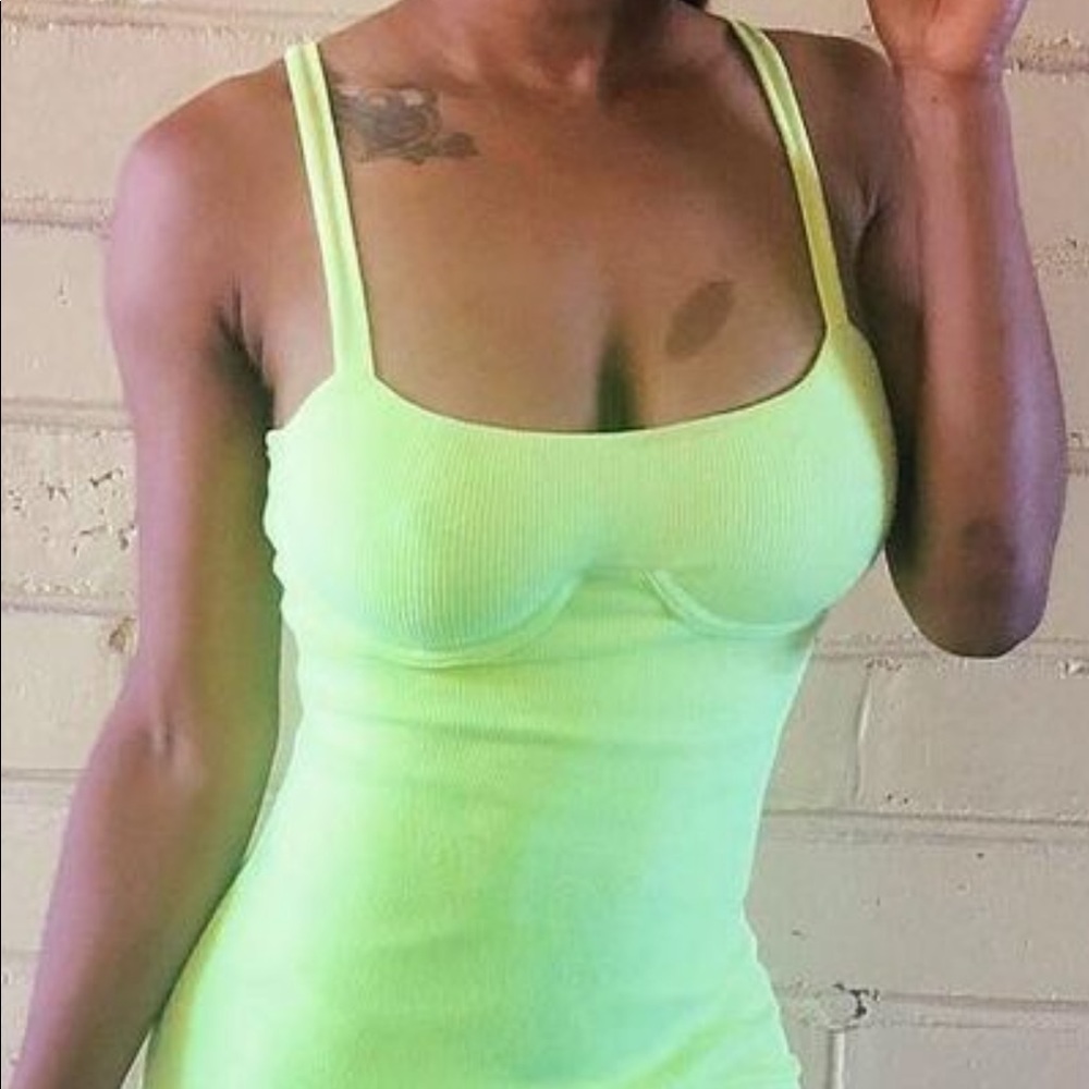 Neon Green Bodycon Ribbed Dress - Picture 2 of 4
